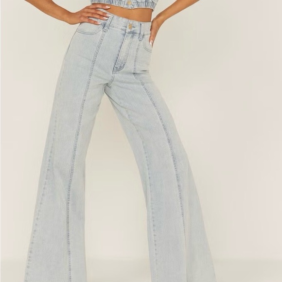 Show Me Your Mumu Jeans 27 Glacier Blue Ashbury Wide Leg Stretch 70s Boho Y2K - Picture 12 of 12